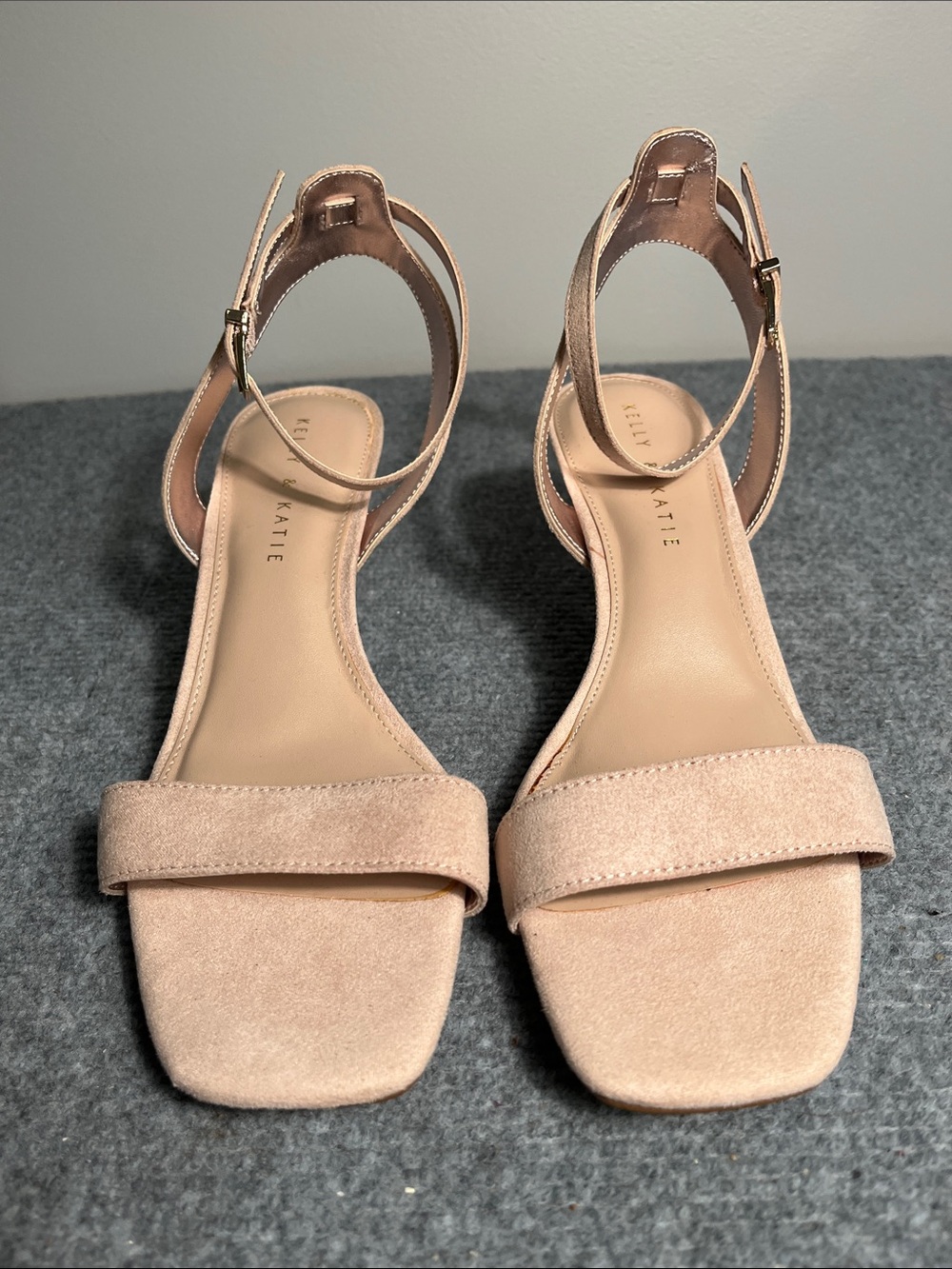 Kelly & Katie Blush Suede Ankle-Strap Block Heels